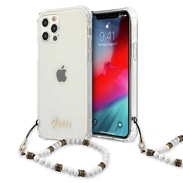 Guess GUHCP12LKPSWH iPhone 12 Pro Max 6.7" läpinäkyvä kovakotelo Valkoinen helmi