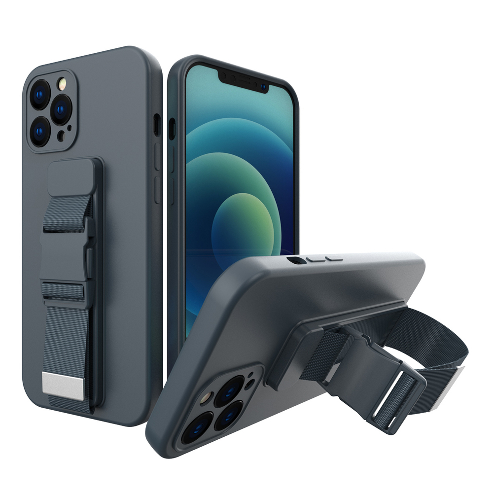 Rope tapauksessa geelikotelo ketjun kaulakoru laukku kaulakoru iPhone 12 Pro Max tummansininen