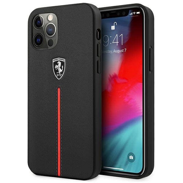 Ferrari FEOMSHCP12LBK iPhone 12 Pro Max musta/musta kovakotelo Off Track Nahka Nylon Stripe Nylon Stripe