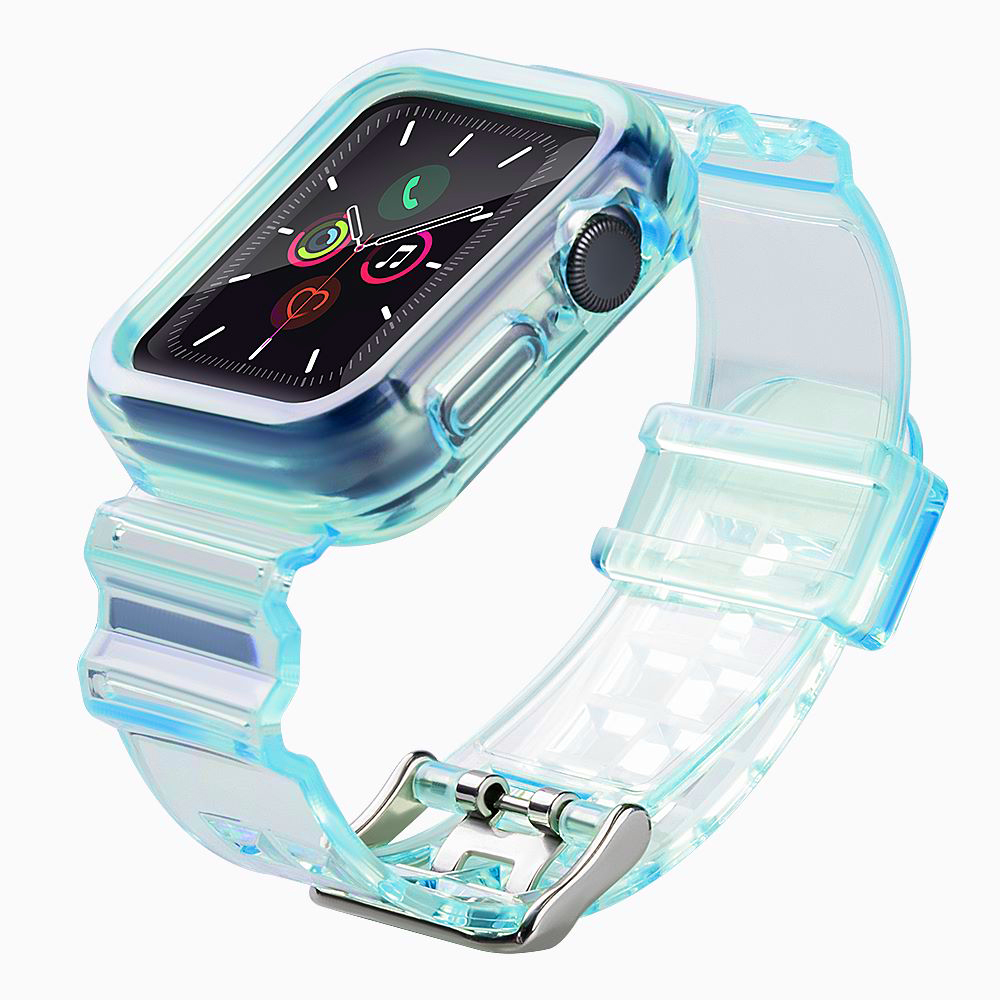 Silikoniranneke Rannekoru Kotelo Hihna Light Set for Apple Watch 38mm - sininen - sininen
