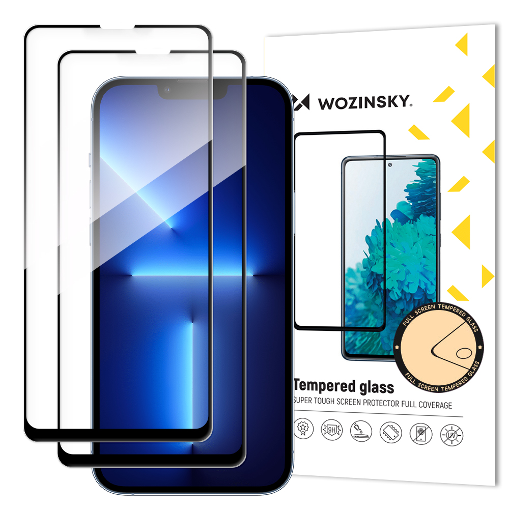 Wozinsky Sarja 2x Super kestävä täysi liima karkaistu lasi näytönsuoja kehys Asia Friendly iPhone 17e / 16e, iPhone 14, iPhone 13 Pro / iPhone 13 Musta