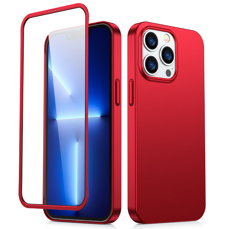 Joyroom 360 Full Case etu- ja takakuori iPhone 13 Pro Max + karkaistua lasia näytönsuoja punainen (JR-BP928 punainen)