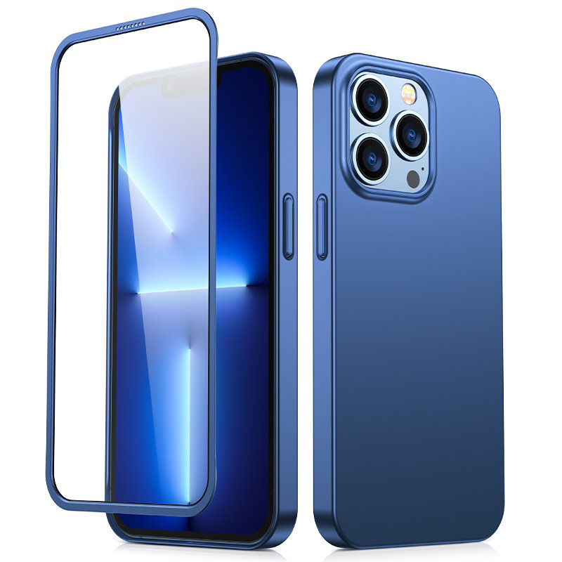 Joyroom 360 Full Case etu- ja takakuori iPhone 13 Pro Max + karkaistu lasi näytönsuoja sininen (JR-BP928 sininen)