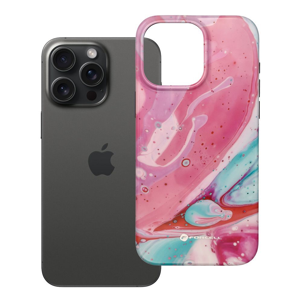 Suojakuori iPhone 15 PRO MAX:lle Forcell F-Protect Mirage MagSafe-yhteensopiva Military Drop-Test vaaleanpunainen marmori