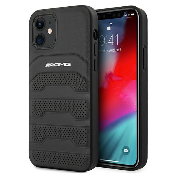 AMG Nahka Debossed Lines kotelo iPhone 12 mini - musta