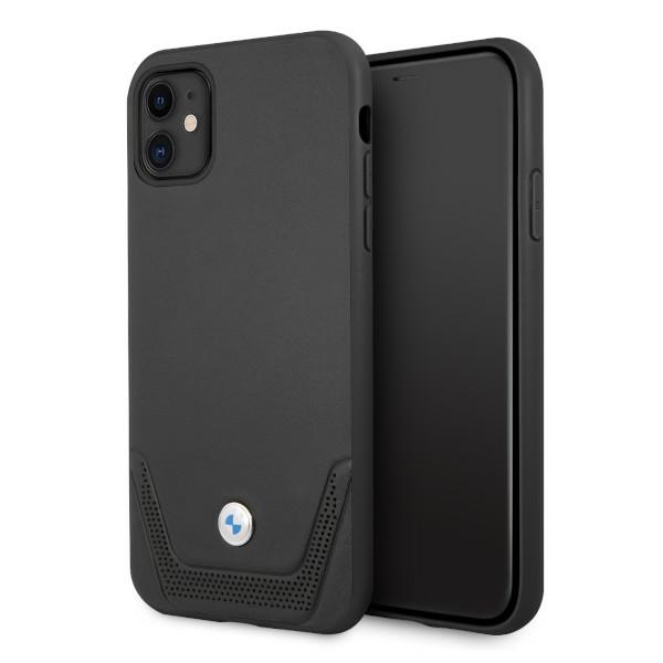 BMW nahkainen rei'itetty kotelo iPhone 11 / Xr - musta