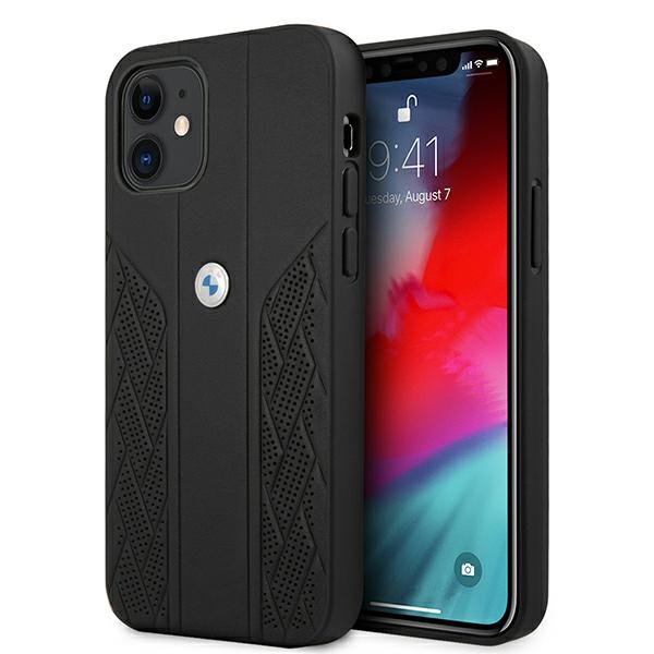 BMW Leather Curve rei'itetty kotelo iPhone 12 mini - musta