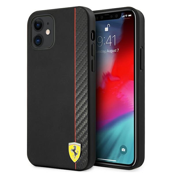 Ferrari FESAXHCP12SBK iPhone 12 mini 5.4" musta/musta kovakotelo On Track Carbon Stripe -raidoitusratkaisu