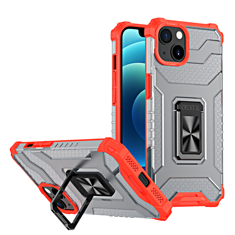 Crystal Ring Case Kickstand Kova Rugged Cover iPhone 13 mini punainen