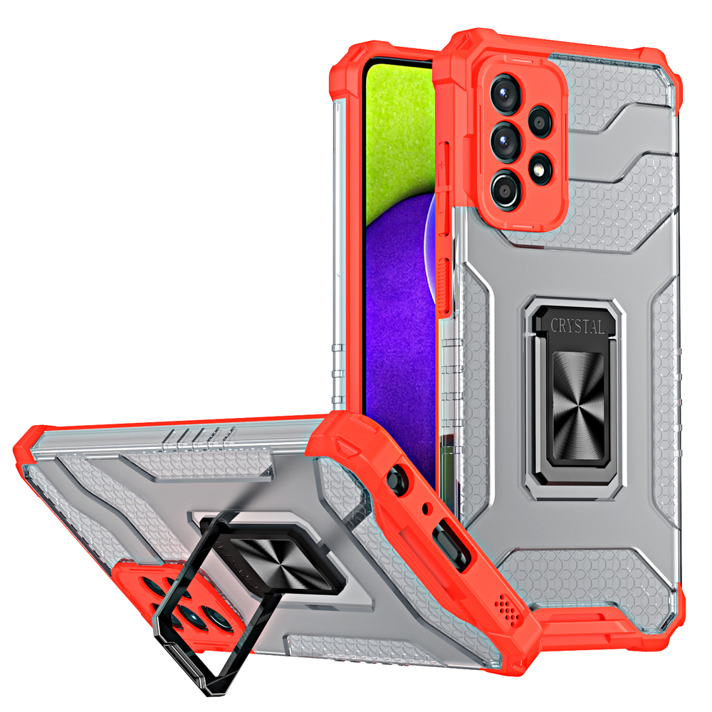 Crystal Ring Case Kickstand Kova Rugged Cover Samsung Galaxy A72 4G punainen