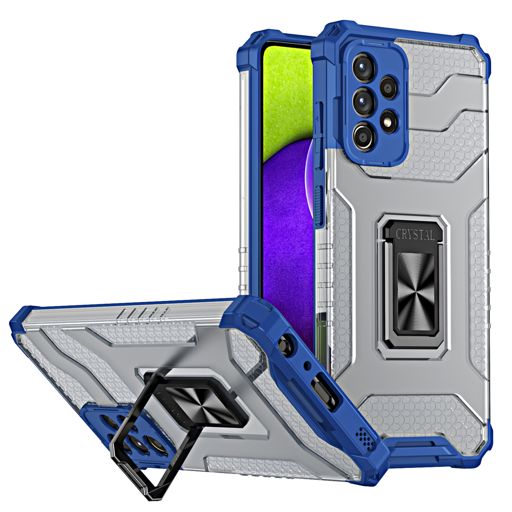Crystal Ring Case Kickstand Kova Rugged Cover Samsung Galaxy A72 4G sininen sininen