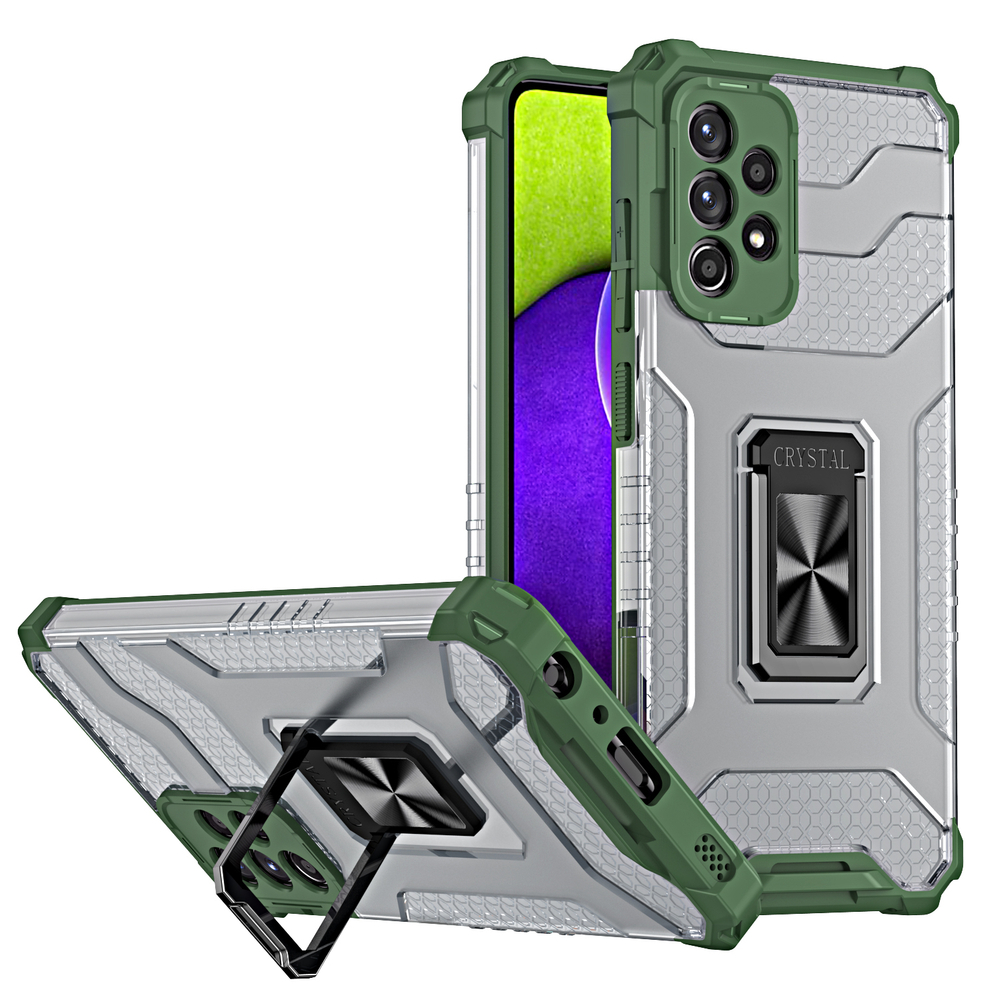 Crystal Ring Case Kickstand Kova Rugged Cover Samsung Galaxy A72 4G vihreä