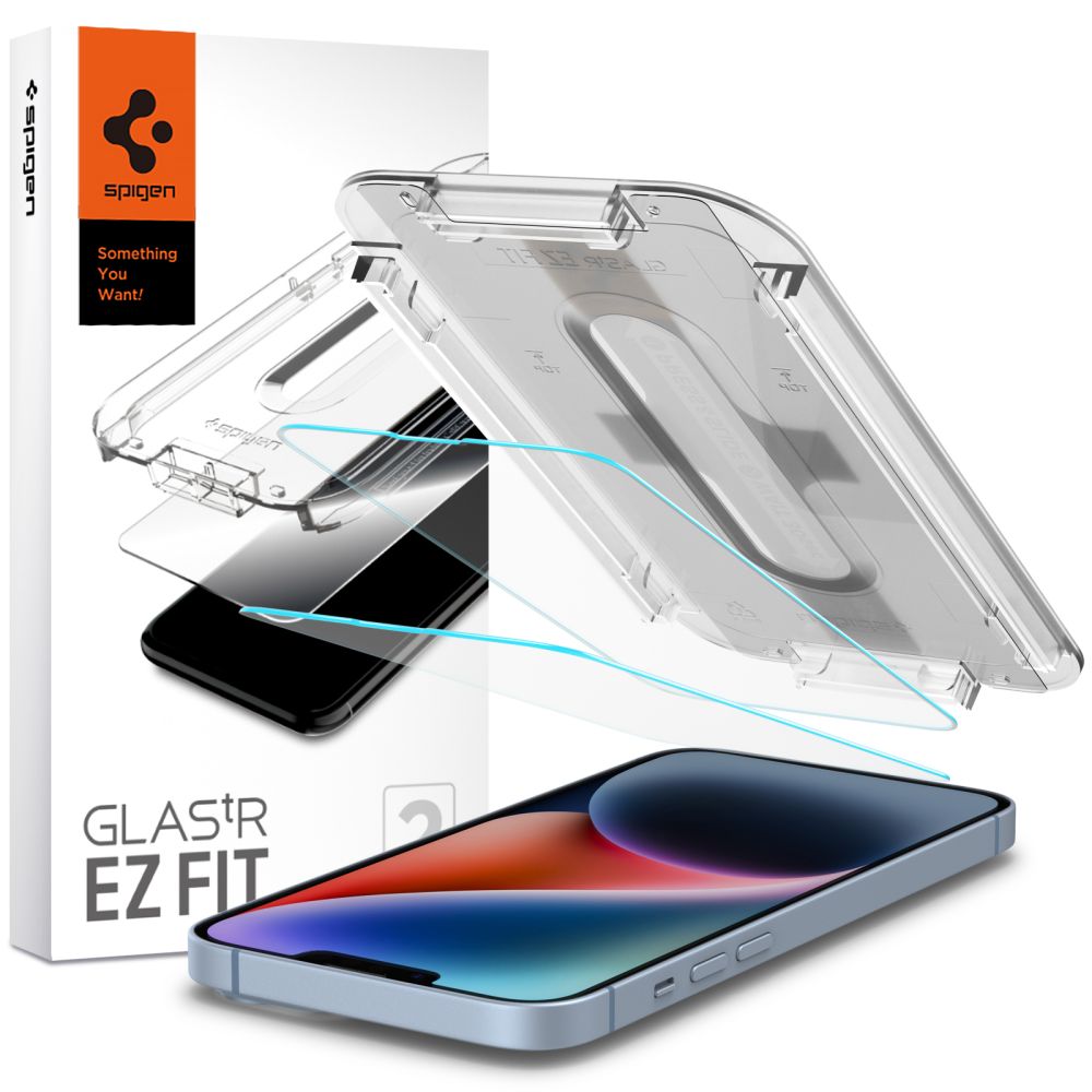 Spigen karkaistu lasi GLAS.TR "EZ FIT" 2-pack iPhone 13 / 13 PRO / 14 / 16E 6,1" Kirkas