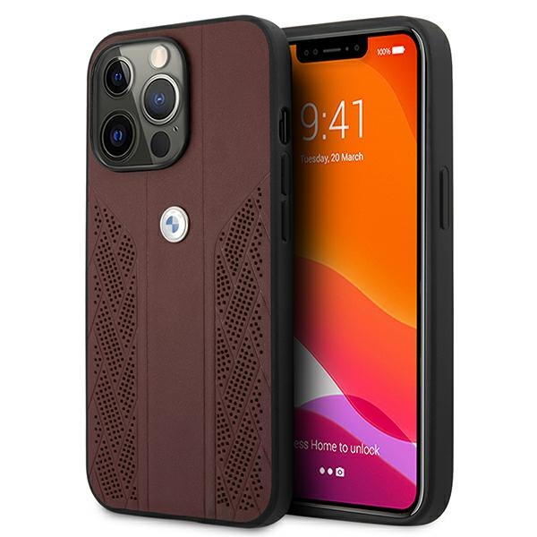 BMW Leather Curve rei'itetty kotelo iPhone 13 Pro / iPhone 13 - punainen