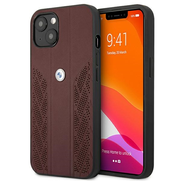 BMW Leather Curve rei'itetty kotelo iPhone 13 mini - punainen