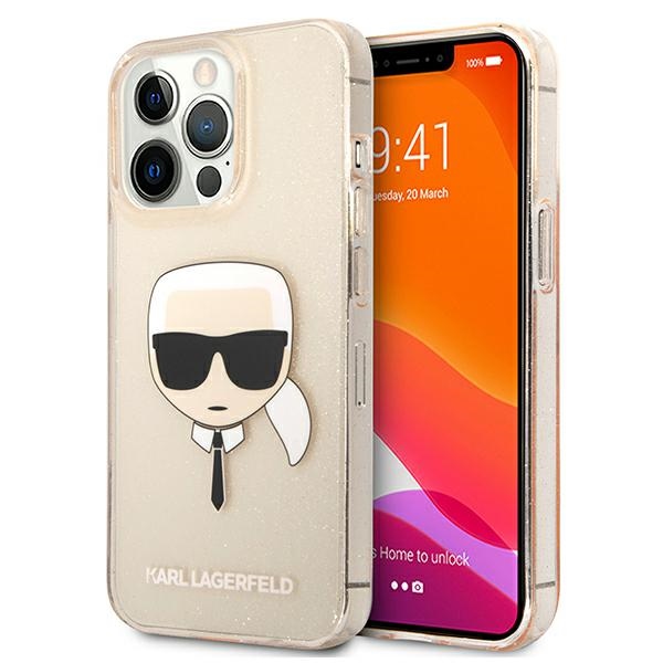 Karl Lagerfeld Glitter Karl's Head kotelo iPhone 13 Pro / iPhone 13 - kultainen