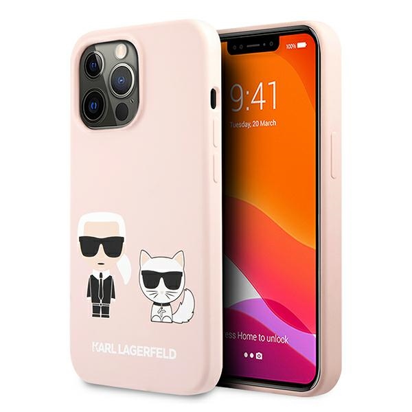 Karl Lagerfeld silikoni Karl&Choupette kotelo iPhone 13 Pro / iPhone 13 - vaaleanpunainen vaaleanpunainen