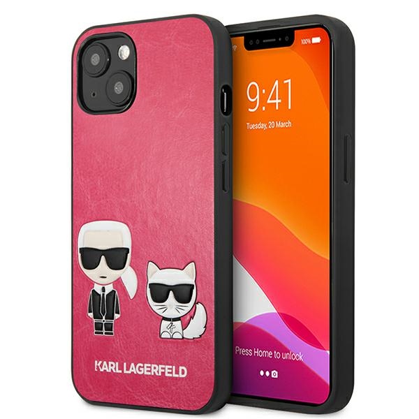 Karl Lagerfeld Ikonik Karl & Choupette suojakuori laitteelle iPhone 13 mini, fuksianvärinen