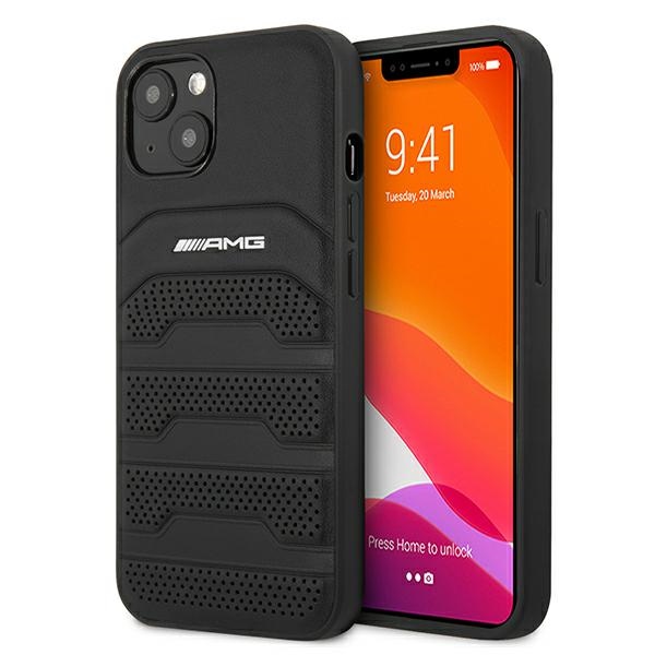 AMG Nahka Debossed Lines kotelo iPhone 13 mini - musta