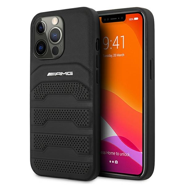 AMG AMHCP13XGSEBK iPhone 13 Pro Max 6,7" tšarny/musta kovakotelo Nahka kohokuvioitu linjat