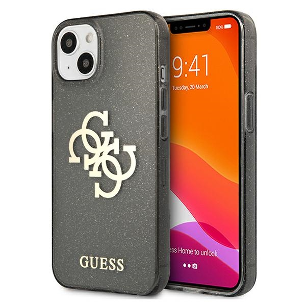 Guess GUHCP13SPCUGL4GBK iPhone 13 mini 5.4" musta/musta kova kotelo Glitter 4G iso logo