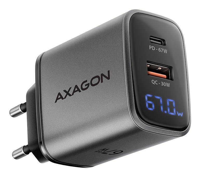 USB-seinälaturi 67 W, GaN, 2 porttia, ACU-PQ67D AXAGON