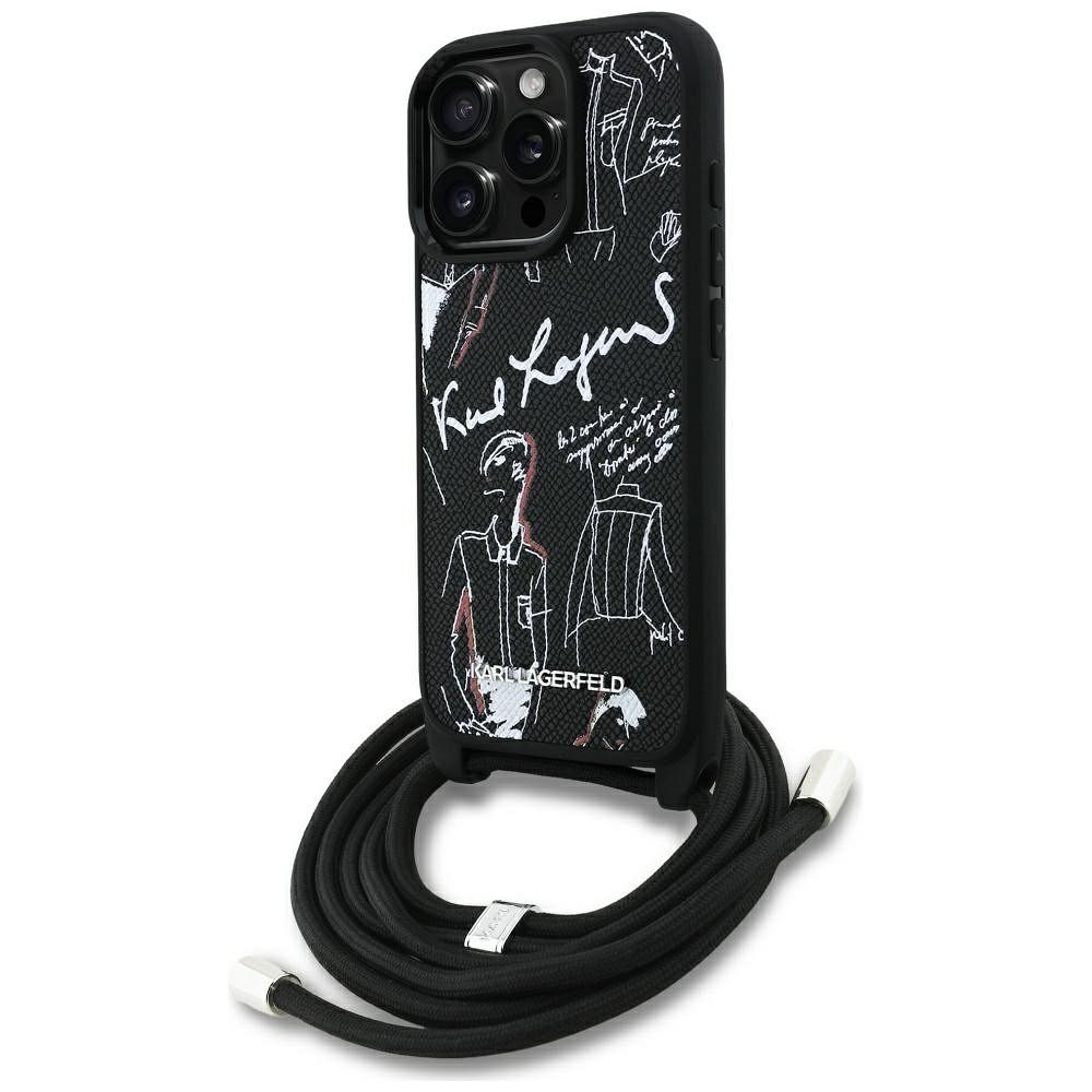 Karl Lagerfeld Crossbody Grained Pattern & Logo suojakuori iPhone 16 Pro Max - musta