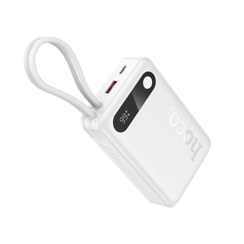 Hoco J171A -varavirtalähde 20000 mAh QC PD 2A 22,5W sisäänrakennetuilla kaapeleilla USB-C + Lightning, valkoinen
