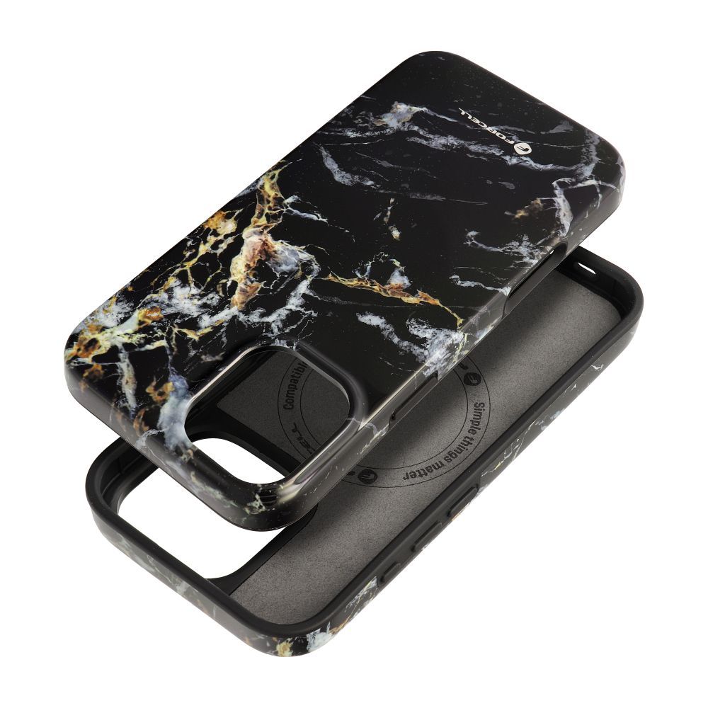 Suojakuori iPhone 16 PLUS:lle Forcell F-Protect Mirage MagSafe-yhteensopiva Military Drop-Test musta marmori