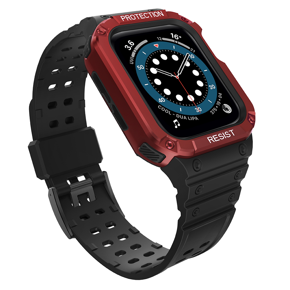 Protect Strap Band for Apple Watch 38/40/41mm Armored Case Strap - musta, punainen