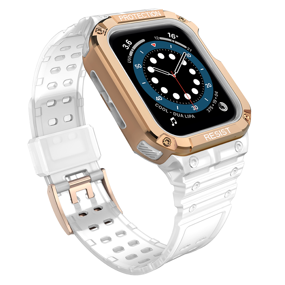 Protect Strap Band for Apple Watch 38/40/41mm Armored Case Strap - läpinäkyvä, ruusukultainen