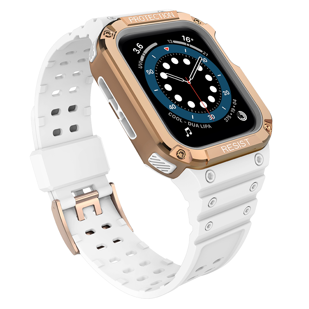 Protect Strap Band for Apple Watch 38/40/41mm Armored Case Strap - Valkoinen, ruusukultainen
