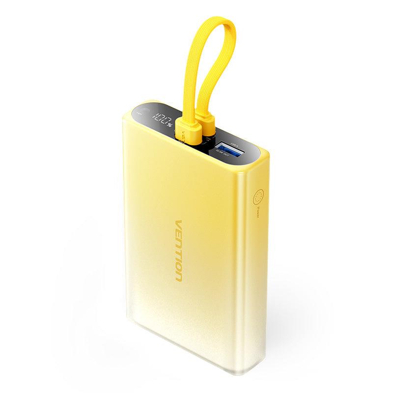 Vention 10 000 mAh varavirtalähde LED-näytöllä, USB-C + Lightning + USB-A, 22,5 W, keltainen