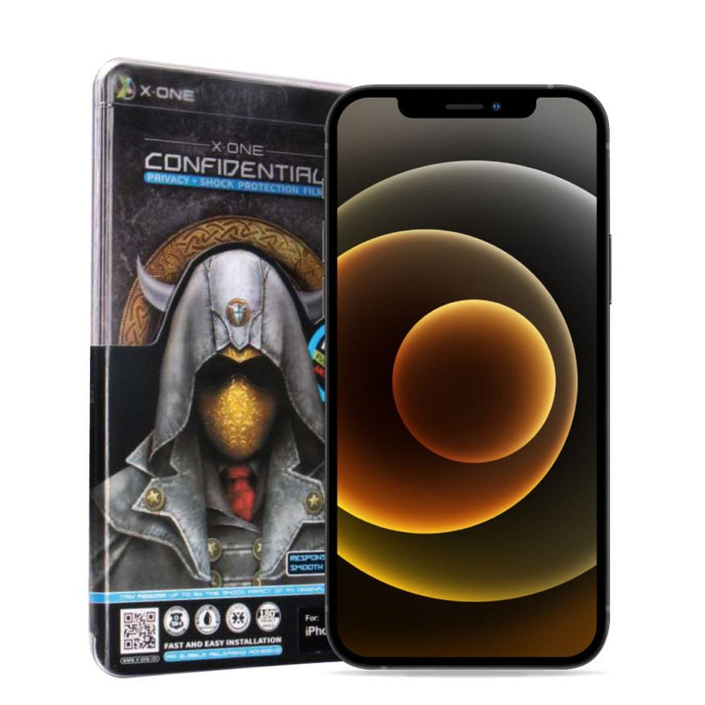 X-ONE Full Cover Extra Strong Privacy – iPhone 16 Pro Max/17 Pro Max -puhelimelle, täysliimattu karkaistu lasi 9H
