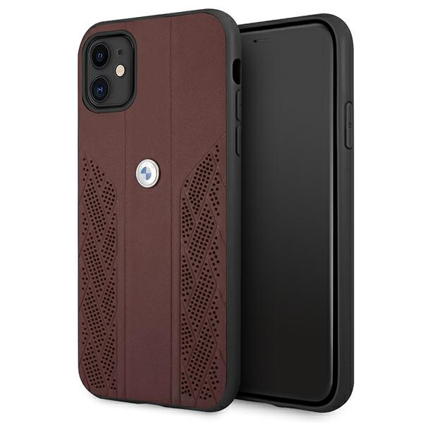 BMW Leather Curve rei'itetty kotelo iPhone 11 / Xr - punainen