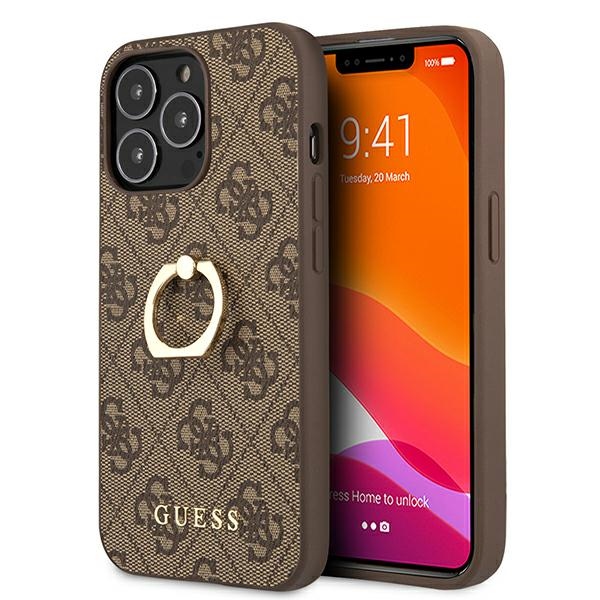 Guess GUHCP13L4GMRBR iPhone 13 Pro / 13 6.1" ruskea/ruskea kovakotelo 4G rengastelineellä varustettuna