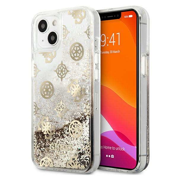 Guess GUHCP13SLGPEGO iPhone 13 mini 5.4" kultainen/kultainen kovakotelo Peony Liquid Glitter, Pioni Nestemäinen Glitter