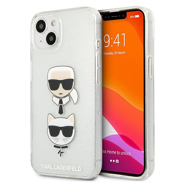 Karl Lagerfeld Glitter Karl's & Choupette Head kotelo iPhone 13 mini - hopea - hopea