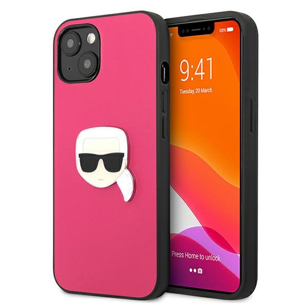 Karl Lagerfeld Nahka Ikonik Karl's Head Metal Case iPhone 13 mini - vaaleanpunainen