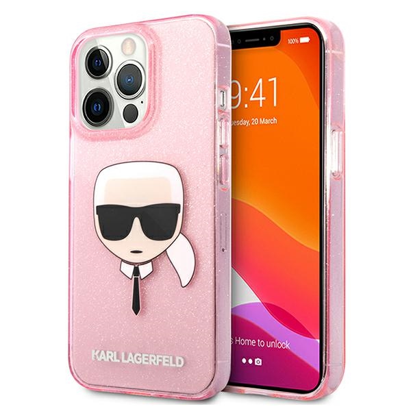 Karl Lagerfeld Glitter Karl's Head Kotelo iPhone 13 Pro Max - vaaleanpunainen