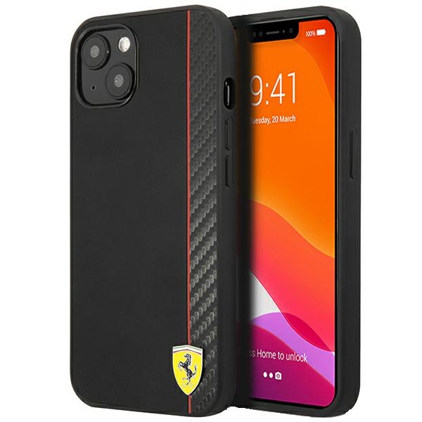 Ferrari FESAXHCP13SBK iPhone 13 mini 5.4" musta/musta kovakotelo On Track Carbon Stripe -raidoitusratkaisu