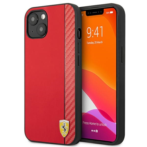 Ferrari FESAXHCP13SRE iPhone 13 mini 5.4" punainen/punainen kovakotelo On Track Carbon Stripe