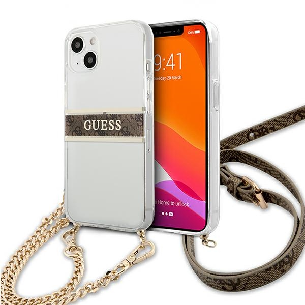 Guess GUHCP13SKC4GBGO iPhone 13 mini 5.4" läpinäkyvä kovakotelo 4G ruskea hihna kultainen ketju