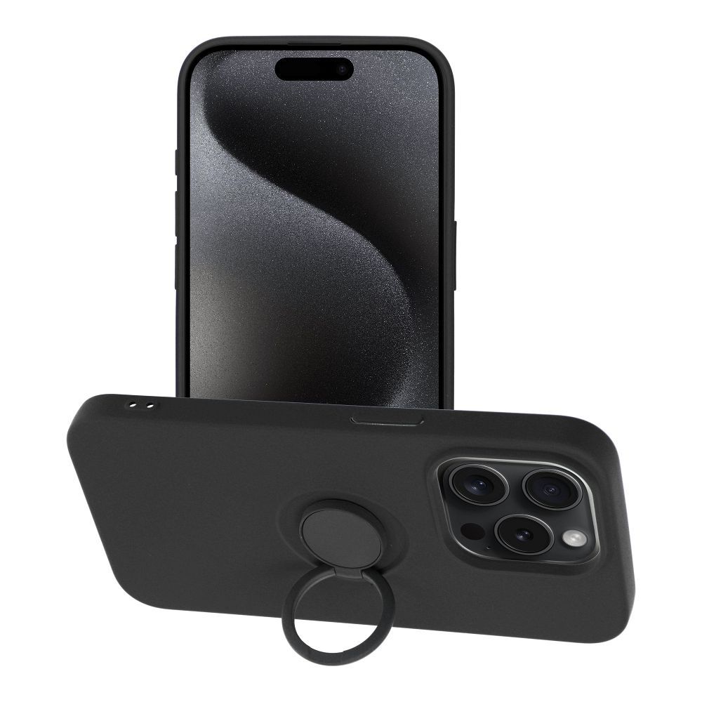 Silikoninen Suojakuori Renkaalla iPhone 15 PRO:lle musta