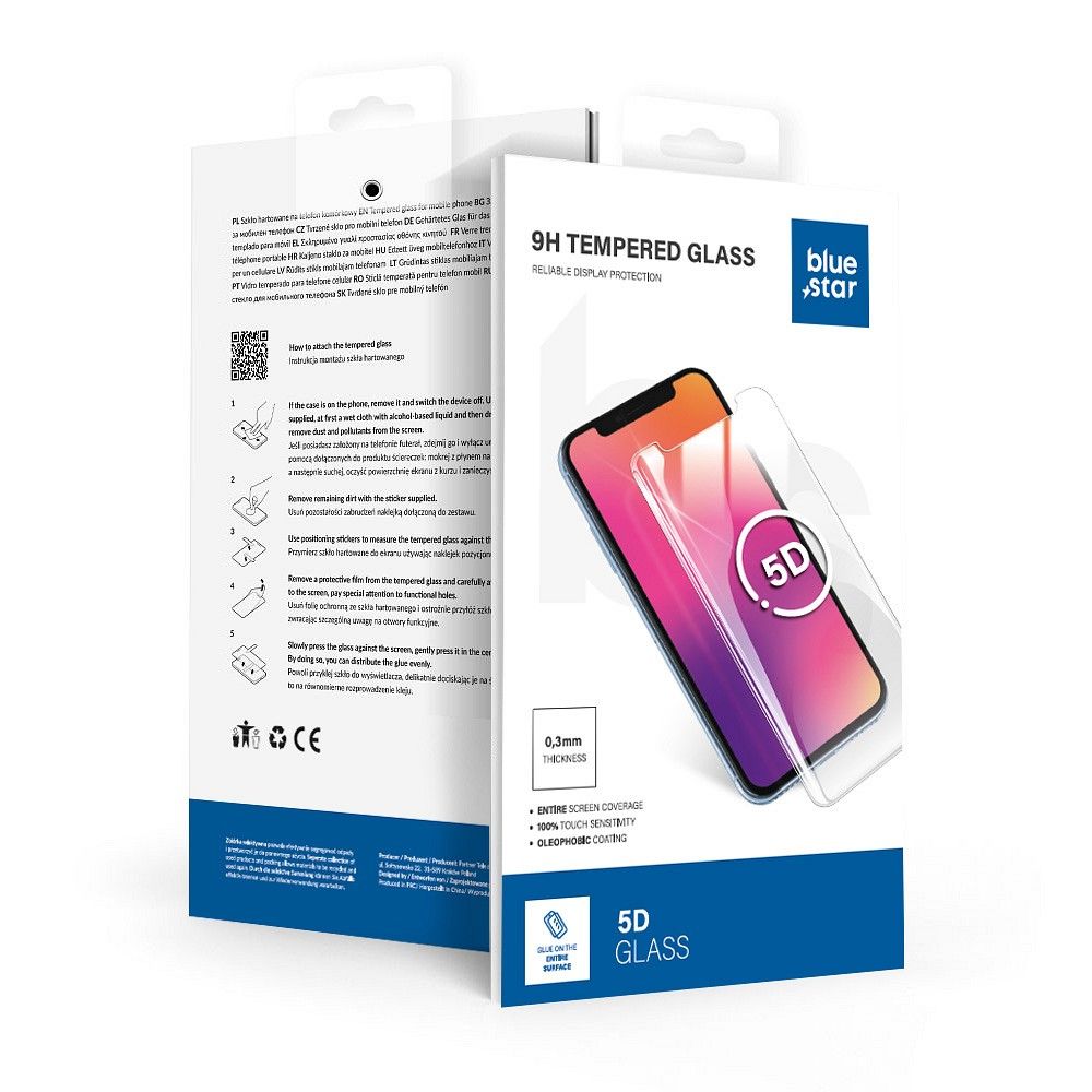 Karkaistu lasi Samsung Galaxy A57 5G -puhelimelle (koko pinnan liima / yhteensopiva suojakuoren kanssa) Blue Star 5D, musta