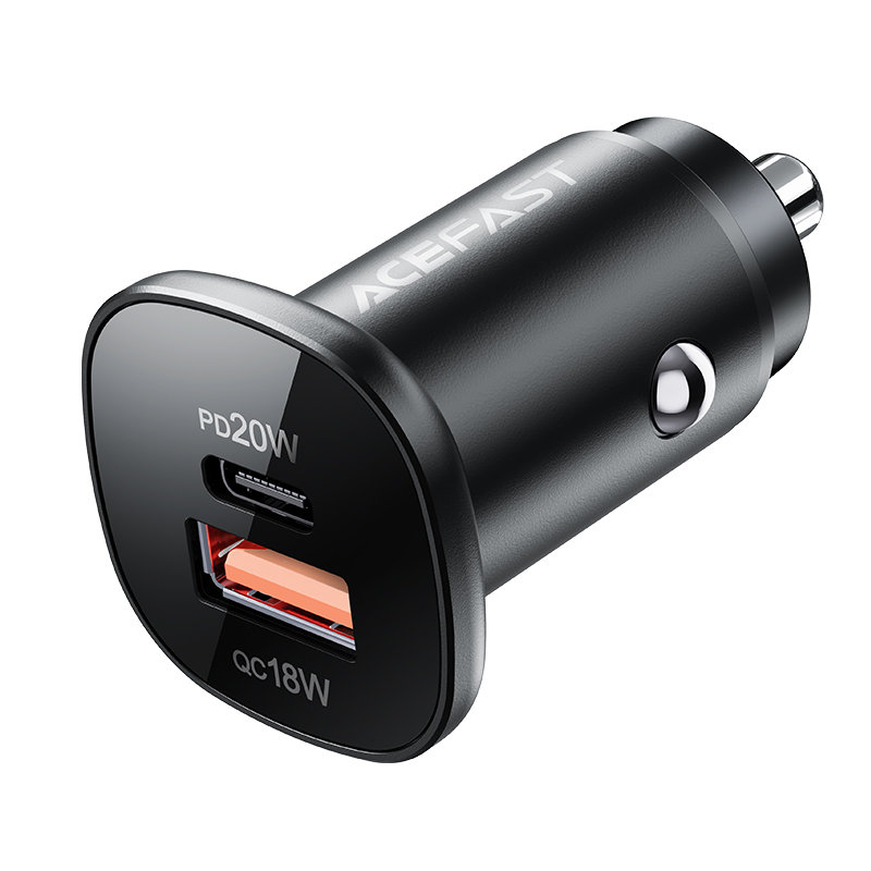 Acefast auton laturi 38W USB Type C / USB, PPS, Power Delivery, Quick Charge 3.0, AFC, FCP musta (B1 black)