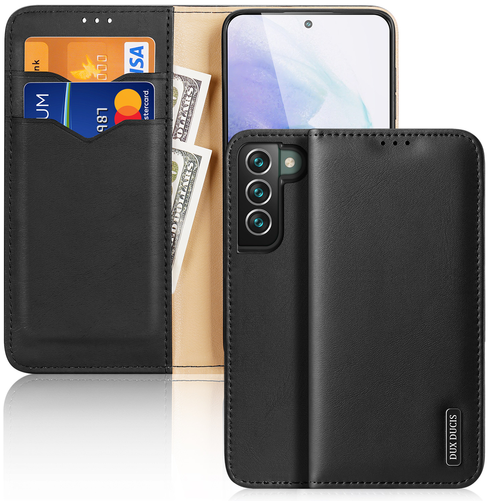Dux Ducis Hivo Nahka Flip Cover Aitoa nahkaa Lompakko korteille ja asiakirjoille Samsung Galaxy S22 + (S22 Plus) Musta