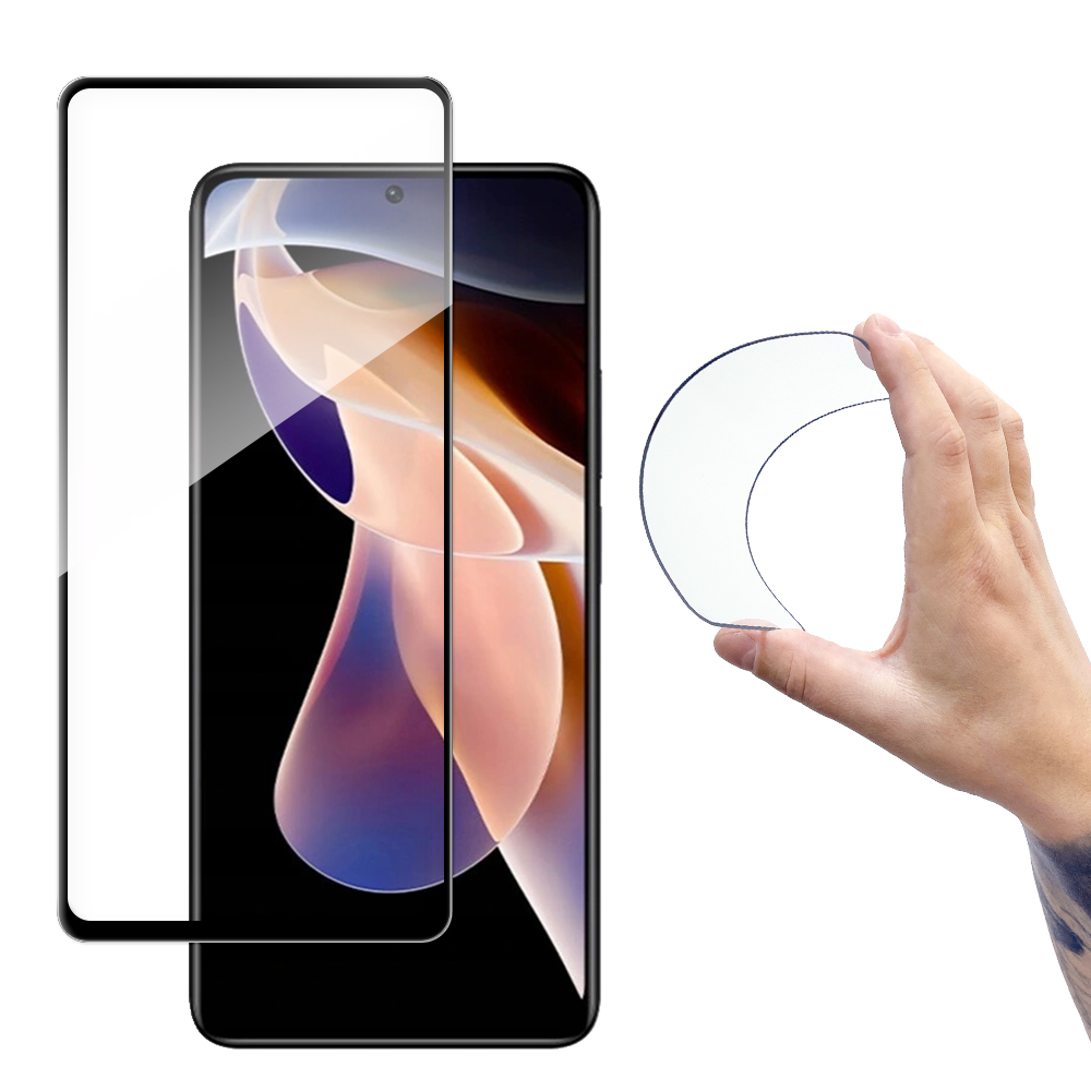 Wozinsky Full Cover Flexi Nano Glass Film karkaistu lasi kehyksellä Xiaomi Redmi Note 11 Pro + / 11 Pro läpinäkyvästi