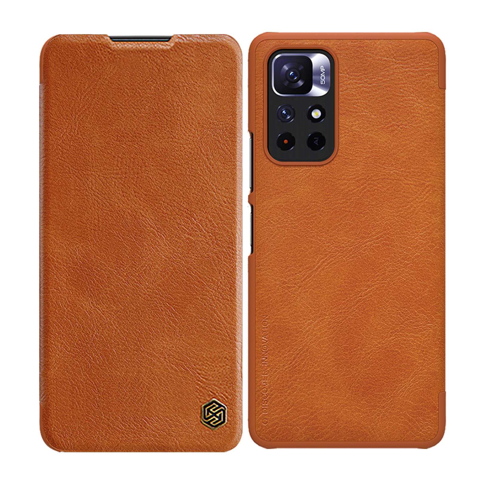 Nillkin Qin Asia Asia Xiaomi Redmi Note 11T 5G / Note 11S 5G / Note 11 5G (Kiina) / Poco M4 Pro 5G Camera Cover Holster Cover Flip Case Brown