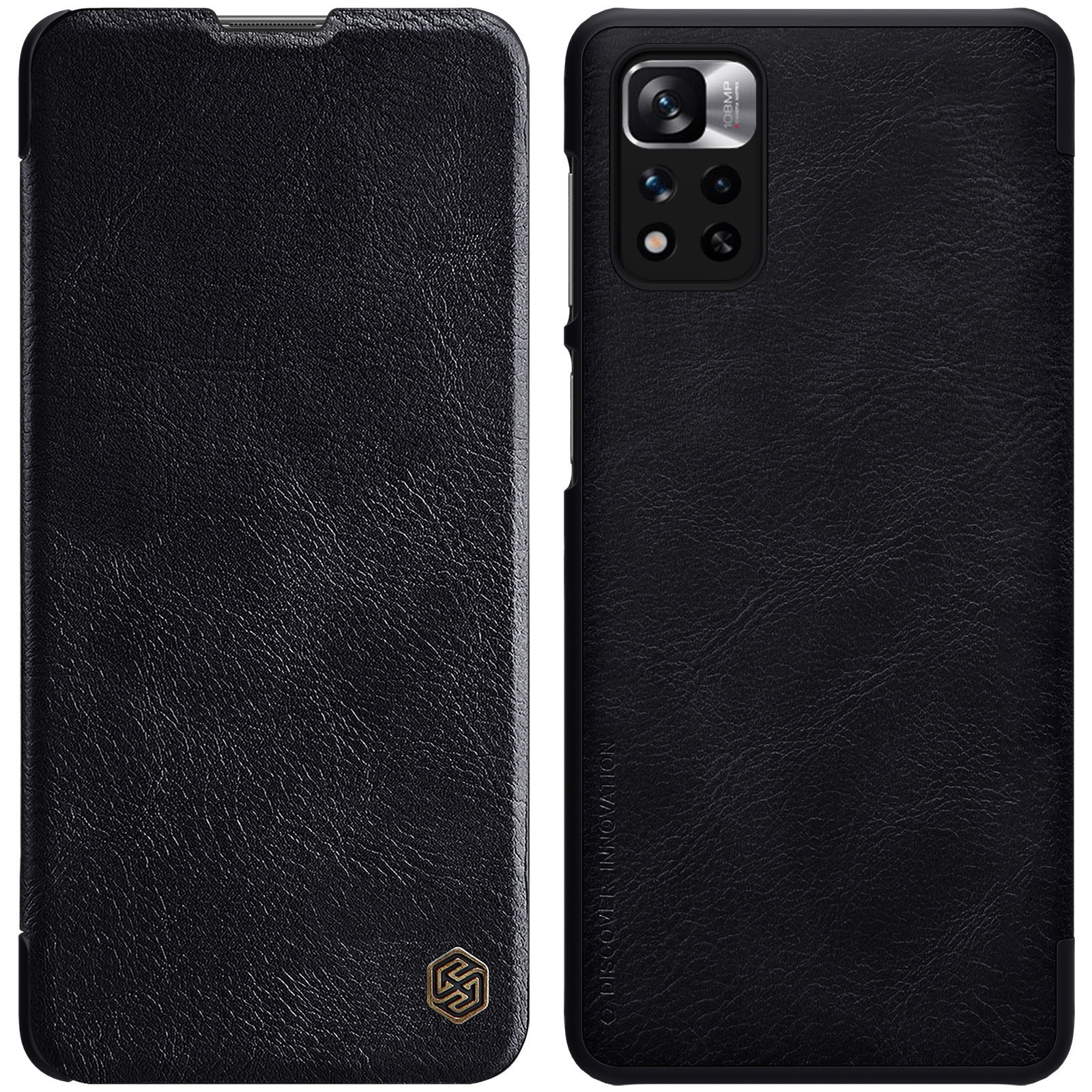 Nillkin Qin Asia Asia Xiaomi Redmi Note 11 Pro + (Kiina) / Redmi Note 11 Pro (Kiina) / Mi11i HyperCharge Camera Protector Holster Cover Flip Case Musta
